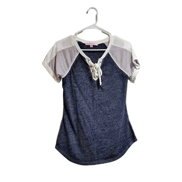 Crave Fame Tops - Navy and White Lace-Up Casual Top